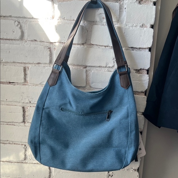 Blue Canvas Shoulder Bag hobo round bag - Picture 5 of 7